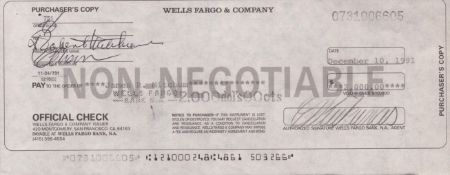 Robert Mitchum signed Wells Fargo and Company cheque dated December 10 1991. American actor. He is