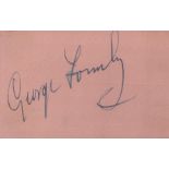 George Formby signed 5x3inch overall album page affixed to cardboard. George Formby, OBE, was an
