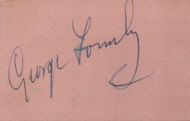 George Formby signed 5x3inch overall album page affixed to cardboard. George Formby, OBE, was an