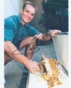 Francois Pienaar signed 10x8 inch colour photo pictured with the Webb Ellis Rugby Union world cup