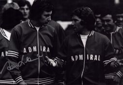 Alan Hudson signed 12x8 inch black and white photo pictured while training with England. Good