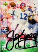 NFL Jim Kelly signed 4x3inch Buffalo Bills colour trading card. Good condition. All autographs