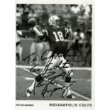 NFL Peyton Manning signed 10x8inch Indianapolis Colts black and white promo photo. Dedicated. Good