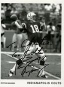 NFL Peyton Manning signed 10x8inch Indianapolis Colts black and white promo photo. Dedicated. Good