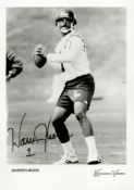 NFL Warren Moon signed 7x5inch Minesota Vikings black and white promo photo. Good condition. All