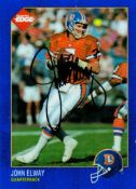 NFL John Elway signed 4x3inch Denver Broncos colour trading card. Good condition. All autographs