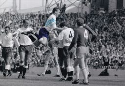 Autographed DAVE MACKAY 12 x 8 photo : Colorized, depicting Tottenham's DAVE MACKAY and several