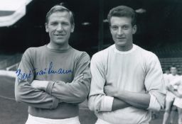 Autographed BERT TRAUTMANN 12 x 8 photo : B/W, depicting Manchester City's BERT TRAUTMANN and Neil