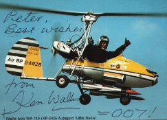 Ken Wallis signed 6x4inch colour Autogyro Little Nellie postcard. Dedicated. Good condition. All
