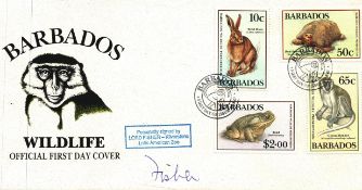 Lord Fisher signed Barbados Wildlife FDC. Good condition. All autographs come with a Certificate