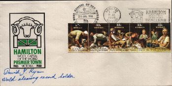 David Ryan signed Hamilton Wool capital of the world FDC. Good condition. All autographs come with a