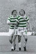 Autographed LOU MACARI 12 x 8 photo : Colorized, depicting LOU MACARI celebrating with teammate John