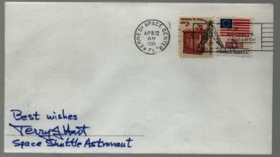 Astronaut Terry Hart signed envelope PM Kennedy Space Center FL Apr 12 AM 1981. Good condition.