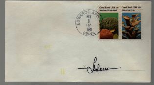 Astronaut Fred Hauck signed envelope PM Edwards AFB. CA May 8 PM 1989 93523. Good condition. All