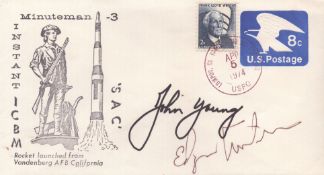 Astronaut John Young (autopen) and Edgar Mitchell signed commemorative cover. Good condition. All