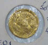 A circa 5thC. gold solidus coin, possibly Anastasi