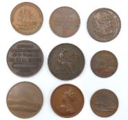A selection of bronze & copper medallions & coins