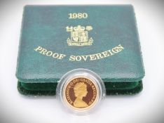 A cased Royal Mint 1980 QEII full gold proof sover