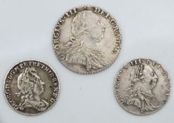 A 1787 George III silver shilling, 25mm, 6g, a 178