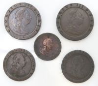 Two 1797 George III bronze cartwheel two pence pie
