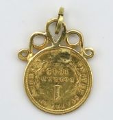 A mounted 1849 US gold one dollar coin, 18mm diame