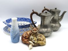 An arts & crafts style pewter coffee pot & water j