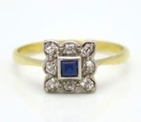 An art deco diamond & sapphire ring set with appro