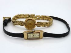 A ladies 9ct gold cased wristwatch twinned with a