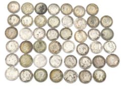 A collection of various British threepences, 63g