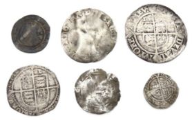 Five Elizabeth I coins including groat, half groat