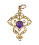 A 9ct gold antique Edwardian pendant set with amet