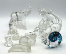 A collection of glass & crystal animals including