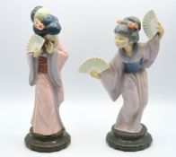 Two Lladro porcelain Geisha figurines, tallest 295