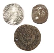 A Charles I half groat, a Charles I silver penny &