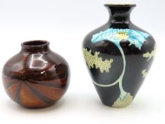 A Black Ryden vase, signed to base twinned with a