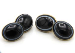 A pair of yellow metal Victorian banded agate cuff