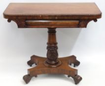 A 19thC. rosewood card table with square green bai