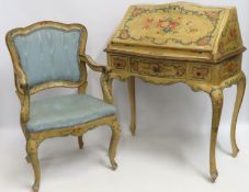 A French ladies desk with chair, desk 1020mm high