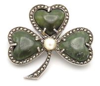 An Irish silver shamrock brooch set with Connemara