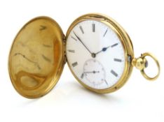 An 18ct gold full hunter pocket watch, movement si