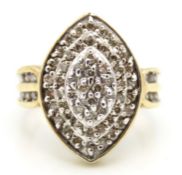 A 10ct gold marquise diamond cluster ring with app