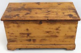 An antique pine trunk, 845mm wide x 440mm deep x 4