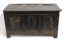 A 19thC. oak coffer, 1058mm wide x 490mm deep x 61