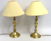 A pair of brass table lamps, 480mm tall overall