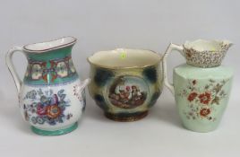 A large two handled porcelain wash basin jug, a ja
