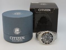 A boxed Citizen eco-drive gents wristwatch, runs, case diameter 44mm