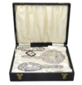 A cased 1972 Birmingham silver mounted dressing ta