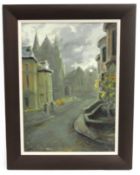 Shahin Memishi, oil on canvas depicting French village street, image size 690mm x 490mm