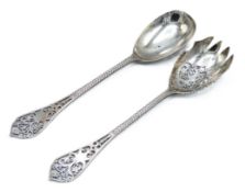 A pair of decorative 1917 London silver salad serv