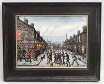 Phil George (b.1960), oil on board painting of Northern Street scene, image size 380mm x 285mm
